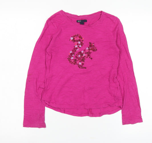 GapKids Girls Pink Animal Print Embroidered Long Sleeve Top