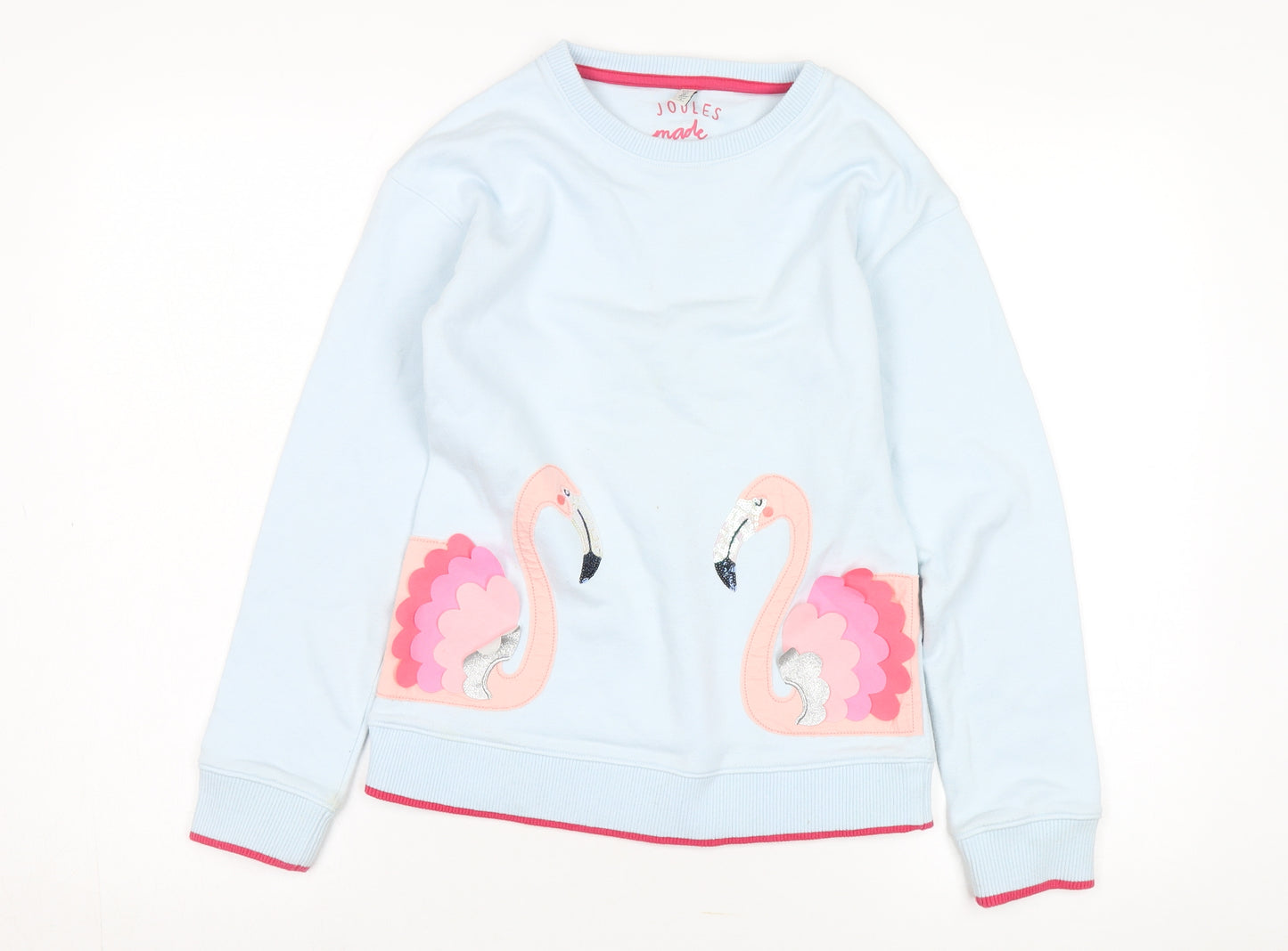 Joules Girls Blue Pullover Sweatshirt, Flamingo, Size 146