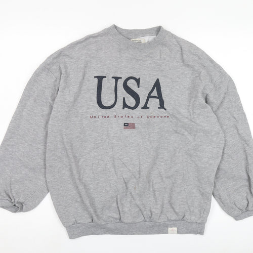 Pull & Bear Grey USA Logo Sweatshirt Unisex S Casual