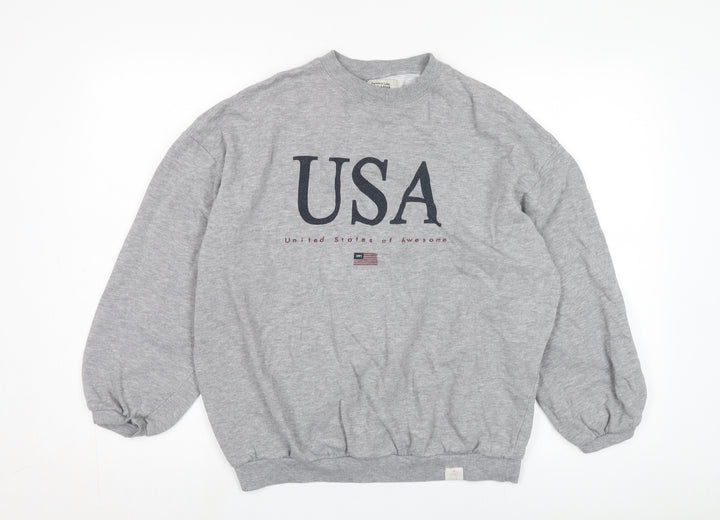 Pull & Bear Grey USA Logo Sweatshirt Unisex S Casual