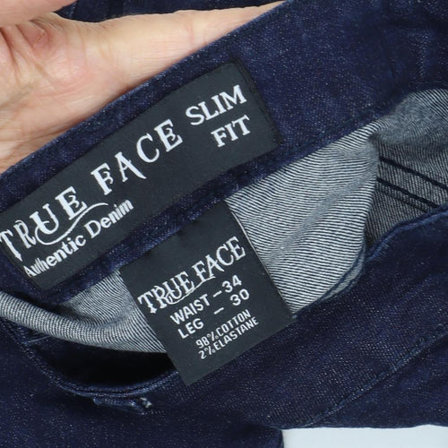 True Face Men's Slim Blue Denim Jeans 34 Waist