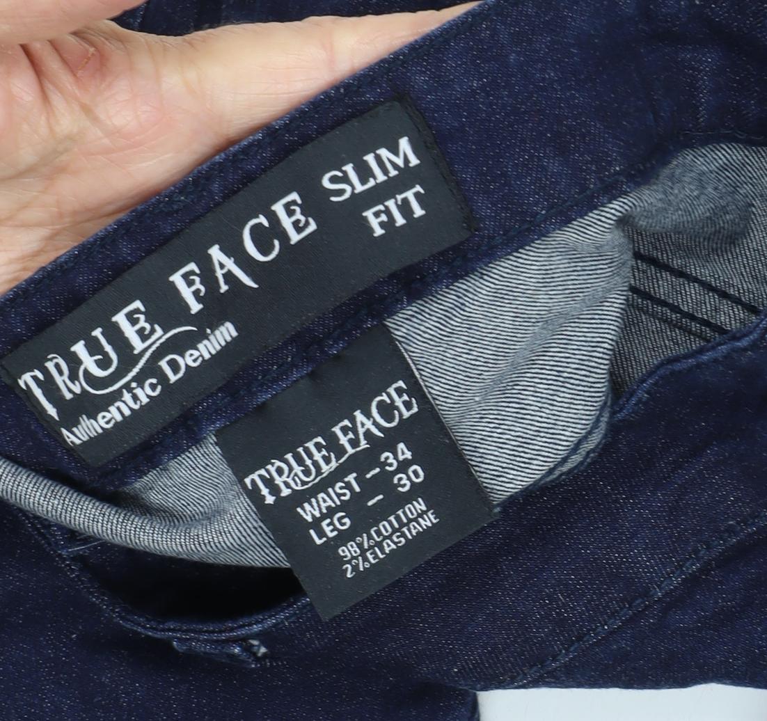 True Face Men's Slim Blue Denim Jeans 34 Waist