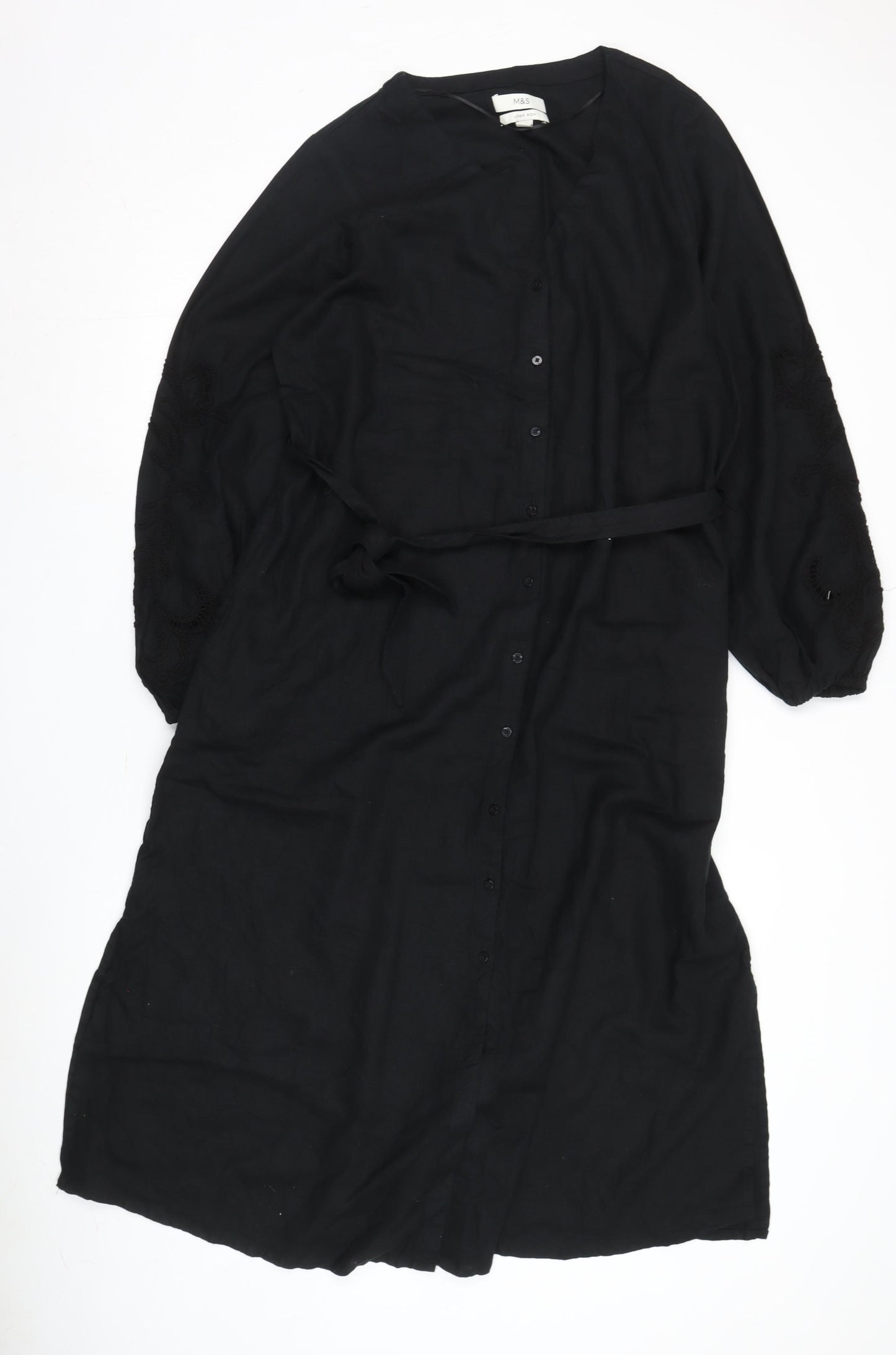 Marks & Spencer Black Linen Shirt Dress Size 16