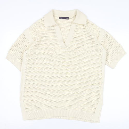Marks & Spencer Women's Ivory Collared Cotton Pullover M