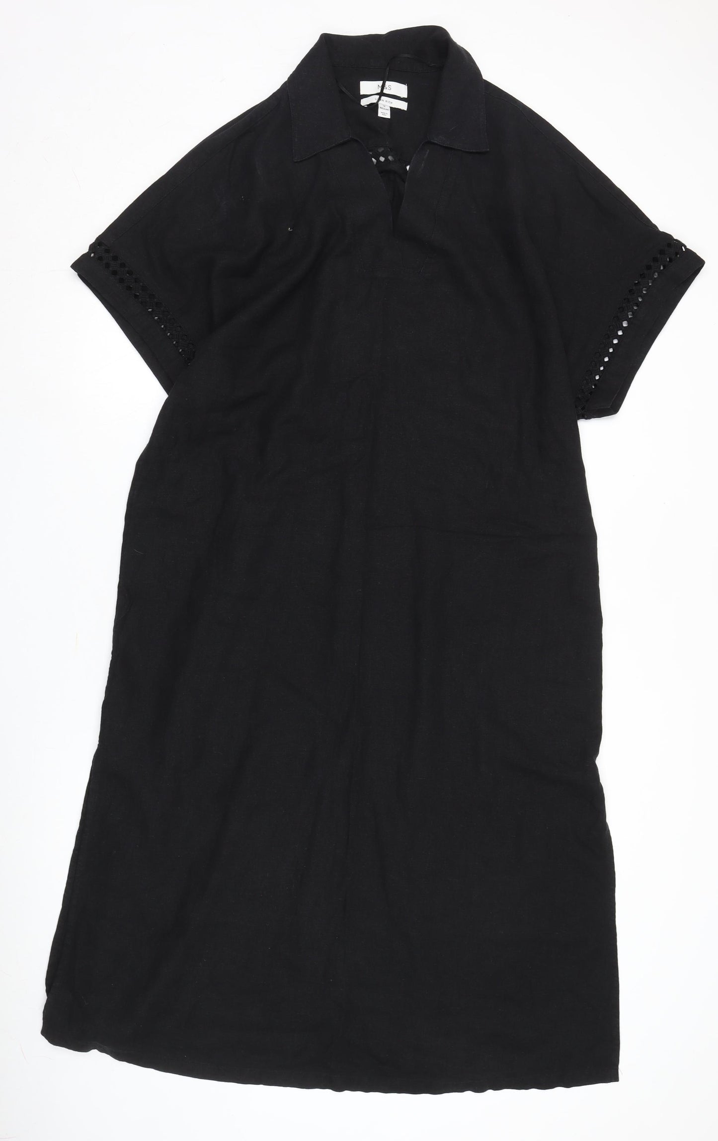 Marks and Spencer Black Linen Shift Dress, Size 16