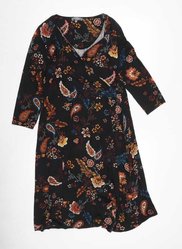 Principles Women's Black Floral Shift Dress UK 16