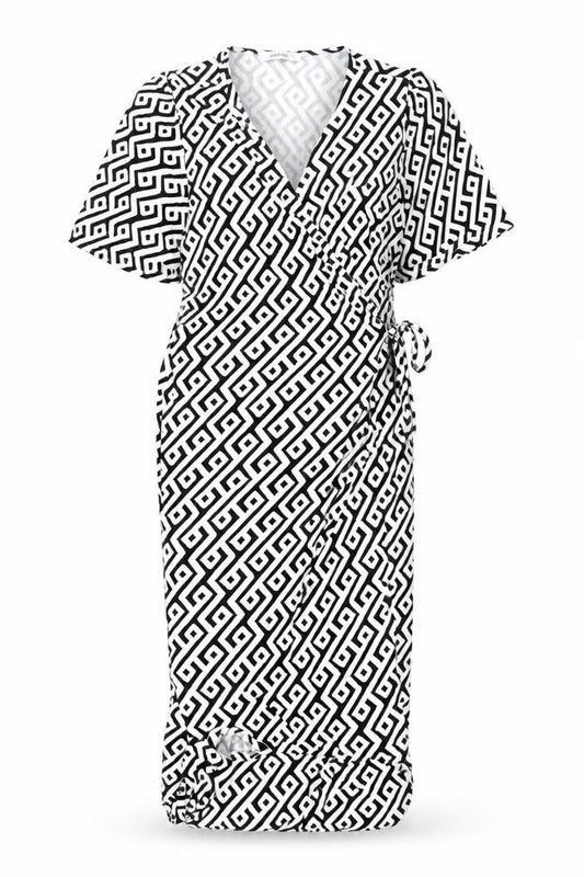Front view of Everyday Women's Geometric Wrap Dress, size 18