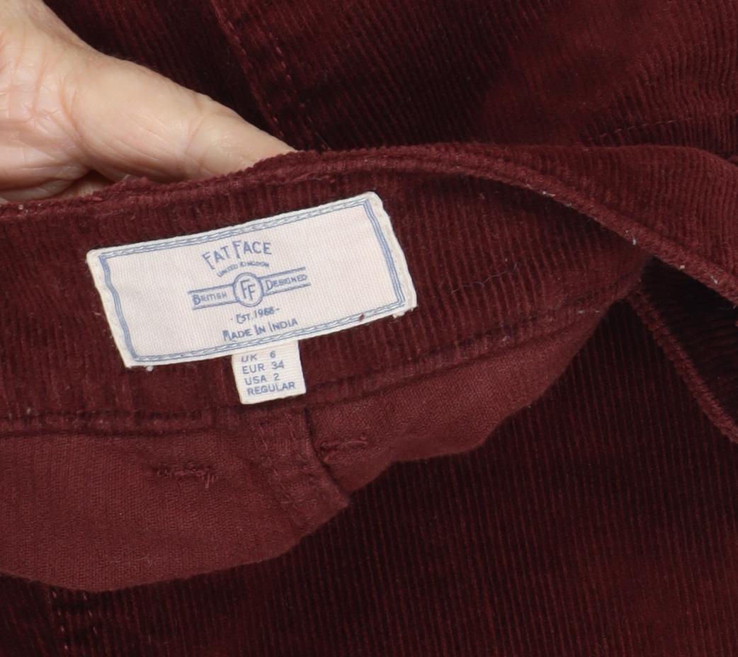 Fat Face Women's Red Corduroy Trousers, Size 6, Regular Fit