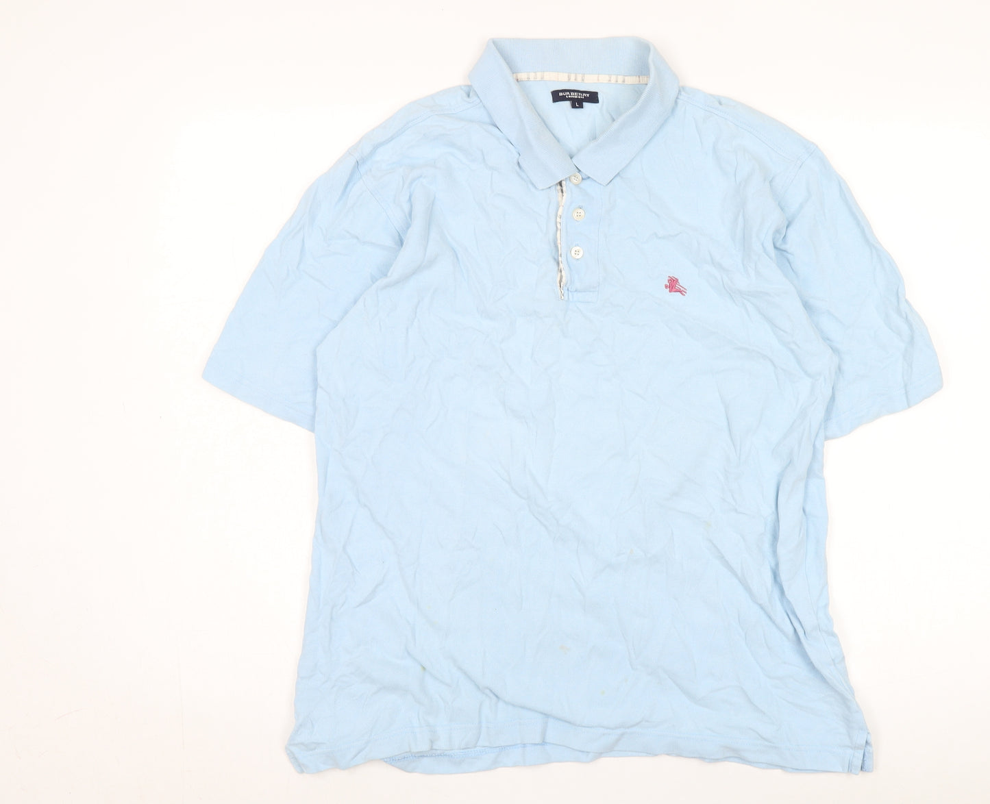 Burberry Men's Blue Polo Shirt L Short Sleeve Cotton