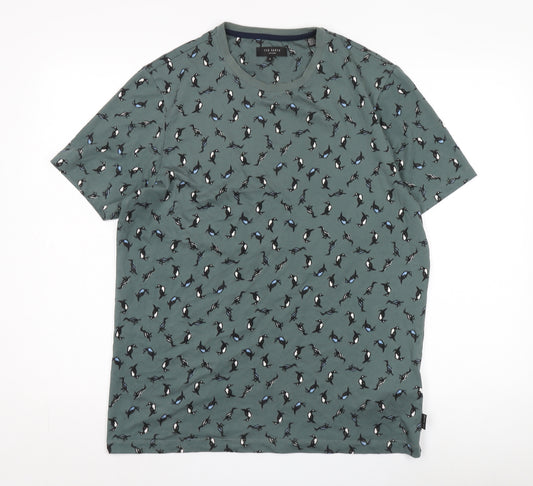 Ted Baker Men's Green Animal Print T-Shirt L