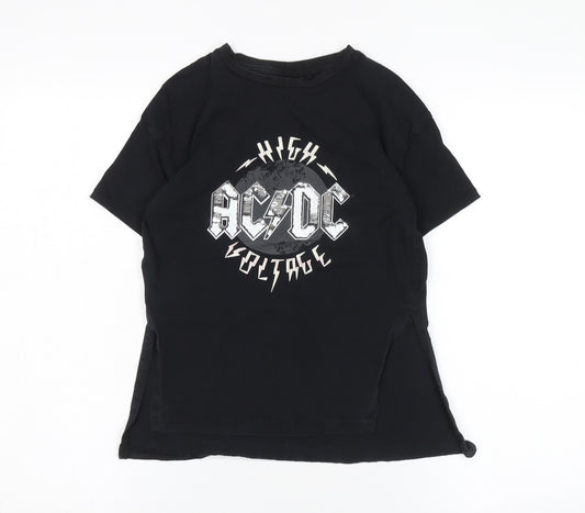 Front view of AC/DC Black unisex kids t-shirt, 7 years, rock graphic