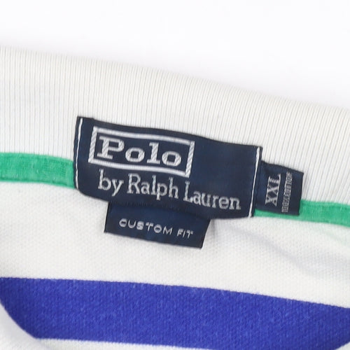 Polo by Ralph Lauren Men's White Striped Polo 2XL