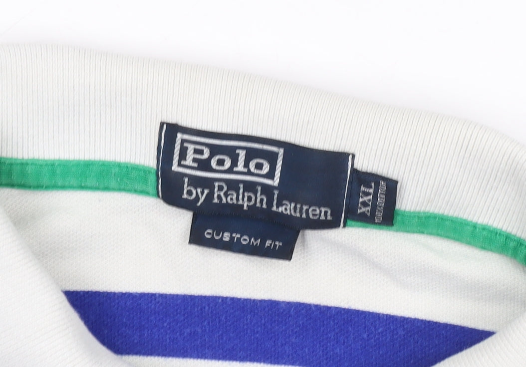 Polo by Ralph Lauren Men's White Striped Polo 2XL
