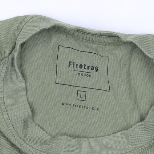 Firetrap Men's L Green Crew Neck T-Shirt with Logo