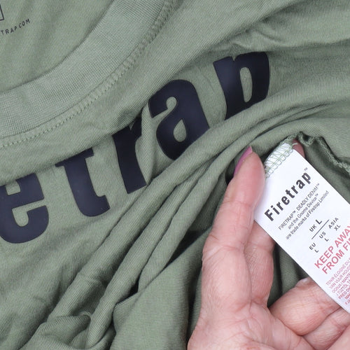 Firetrap Men's L Green Crew Neck T-Shirt with Logo