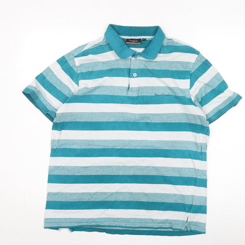Pierre Cardin Men's Blue Striped Polo Shirt L