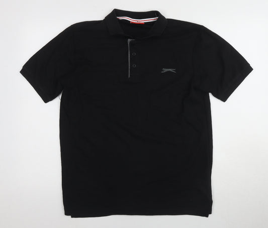 Slazenger Men's Black Polo Medium Short Sleeve Collared Solid