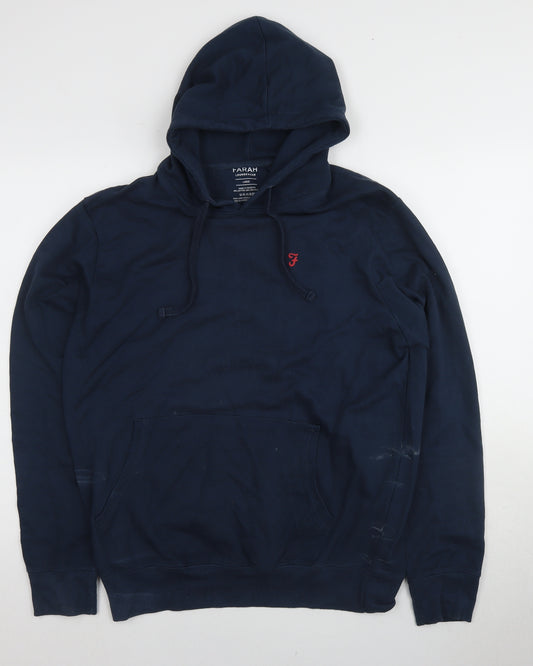 Farah Men's Blue Hoodie - L, Casual Pullover with Logo