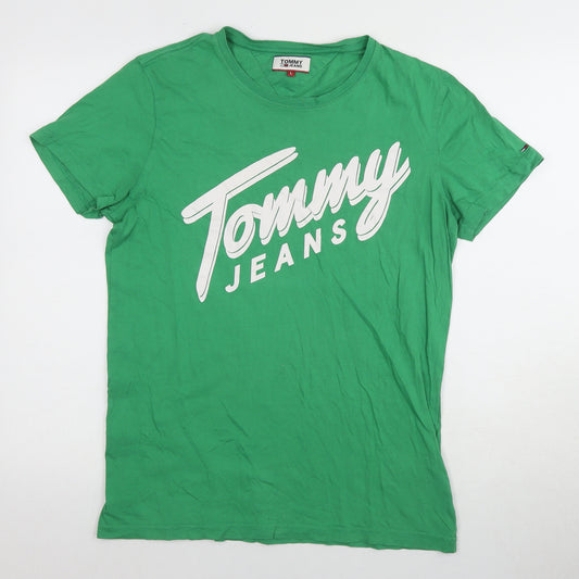 Tommy Jeans Men's Green Graphic Print T-Shirt L