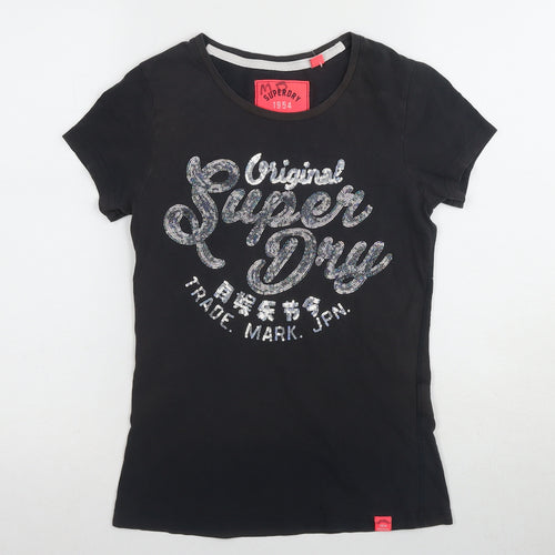 Superdry Women's Black XS Graphic Tee Slim Fit