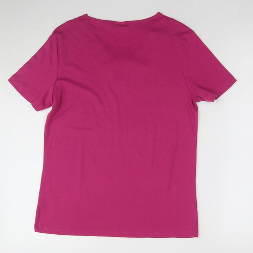 Damart Women’s Pink Crochet Accent V-Neck T-Shirt M