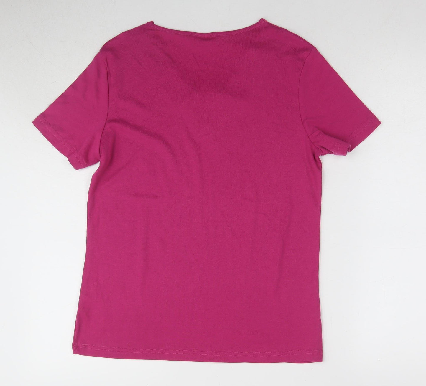 Damart Women’s Pink Crochet Accent V-Neck T-Shirt M