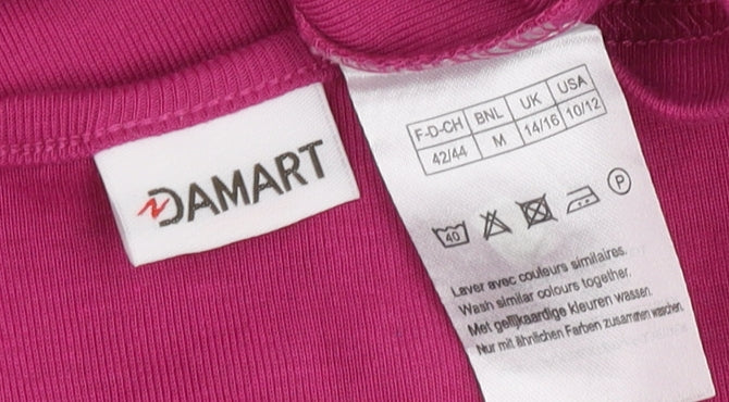 Damart Women’s Pink Crochet Accent V-Neck T-Shirt M