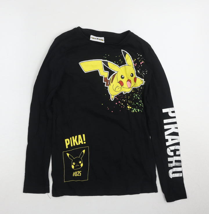 Pokemon Boys Black Pikachu Long Sleeve T-Shirt, Size 18
