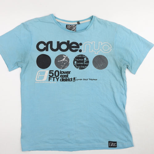 Crude NYC Men's Blue Graphic Print Medium T-Shirt