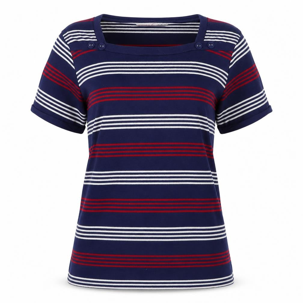 Front view of Texpery Women's Blue Striped T-Shirt L