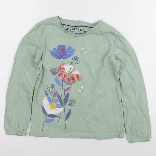 FatFace Girls Green Floral T-Shirt, 7-8 Years, Embroidered Detail