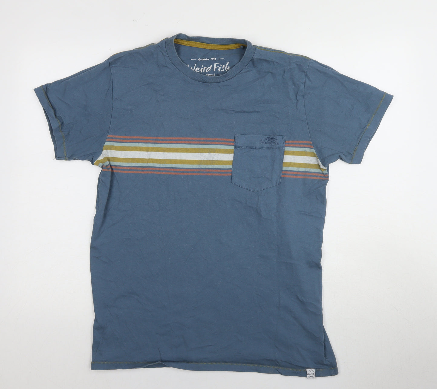 Weird Fish Men's Blue Graphic Print T-Shirt, Medium