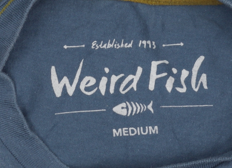 Weird Fish Men's Blue Graphic Print T-Shirt, Medium