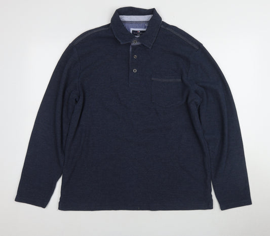 Marks and Spencer Mens Blue Polo, Size M, Long Sleeve