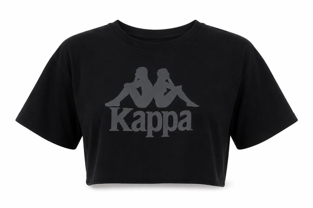 Kappa Unisex Black Cropped T-Shirt, M, Casual