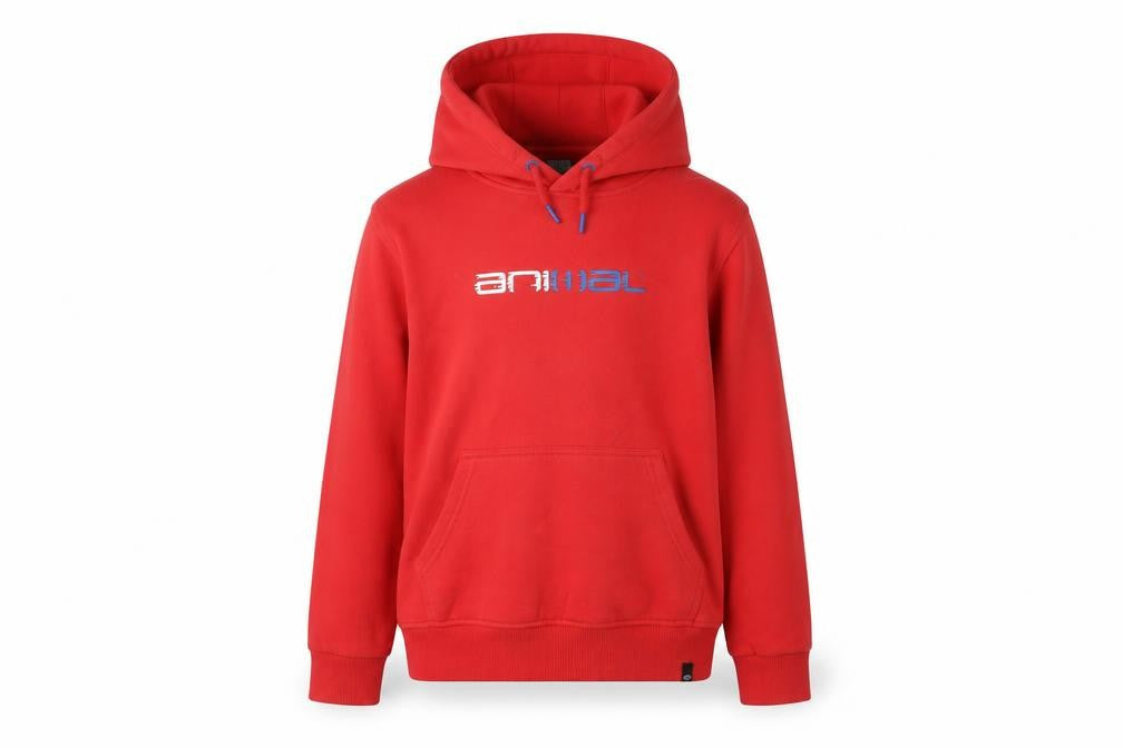 Front view of Animal boys’ red pullover hoodie - 9-10 years, casual
