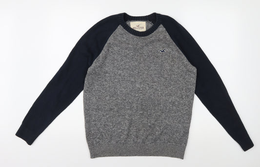 Hollister Men's Grey Pullover Jumper, Small, Logo Accent