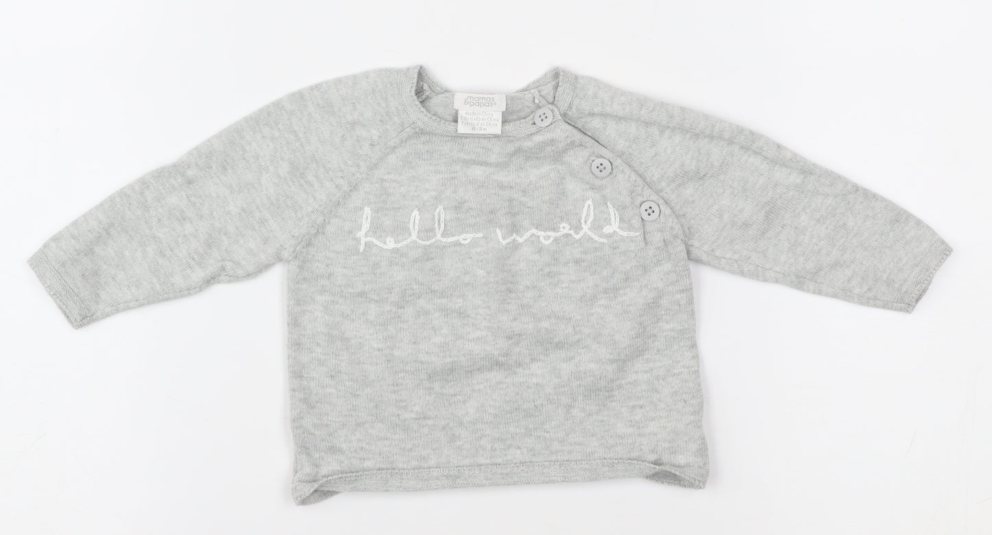 Mamas & Papas Grey Unisex Baby Pullover Jumper 0-3 Months