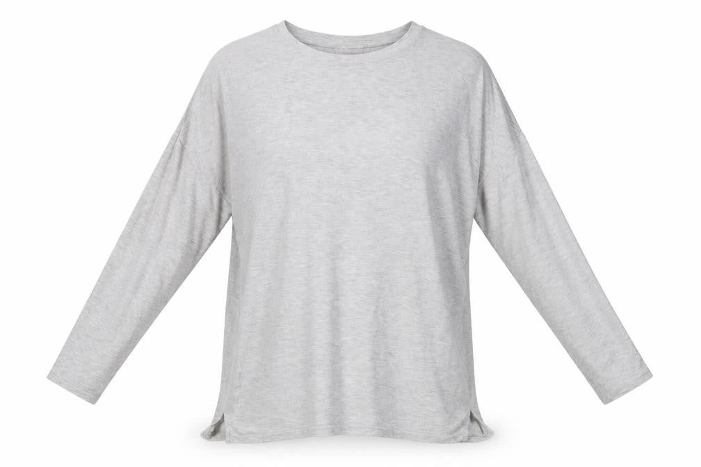 Front view of Hush Grey Women's XS Top 3/4 Sleeve Round Neck