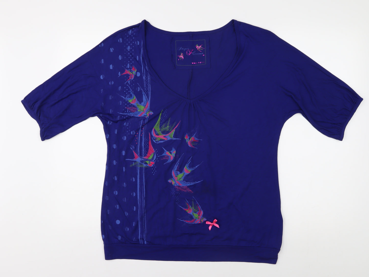 Jasper Conran Women's Blue V-Neck T-Shirt, Size 14