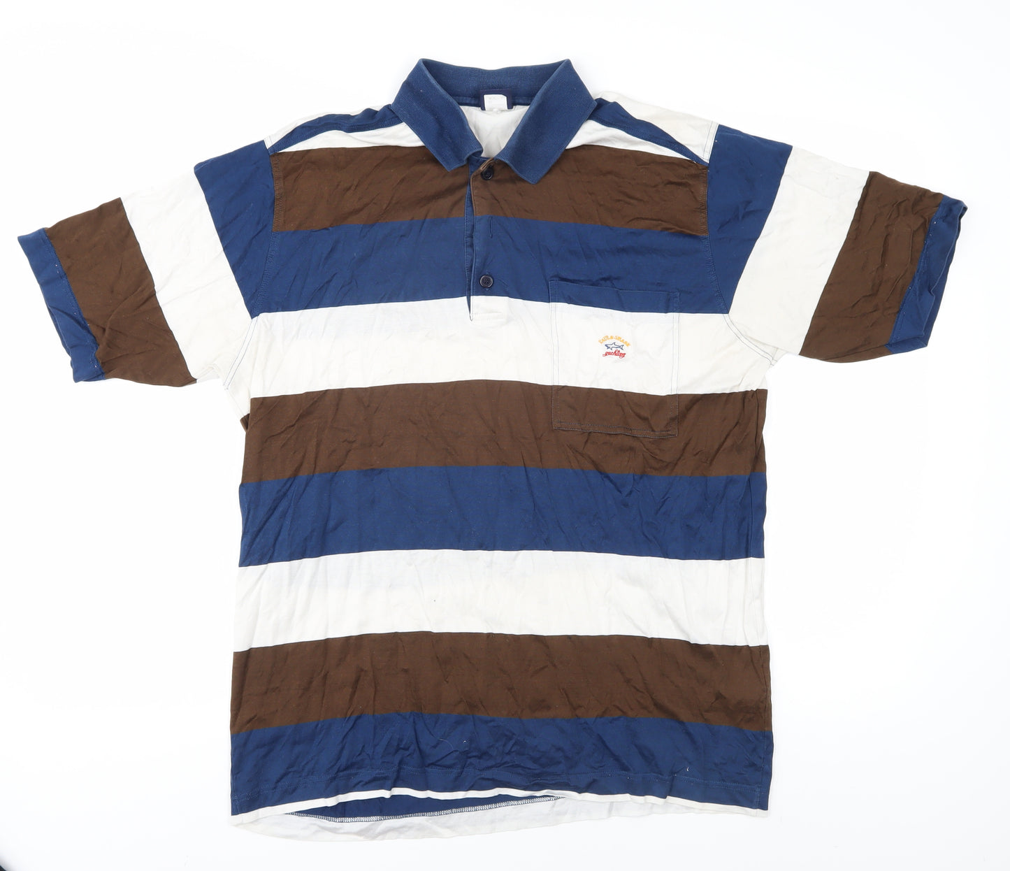 Paul & Shark Men's Blue Brown Striped Polo, Size L