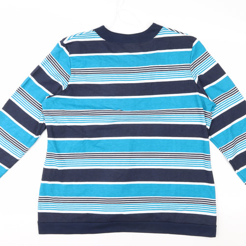 Damart Women's Blue Striped V-Neck Long Sleeve Tee