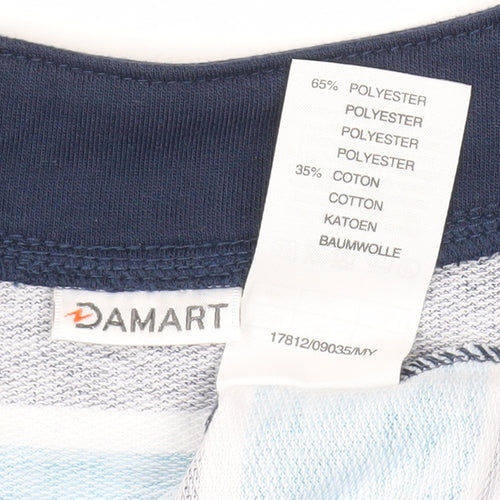 Damart Women's Blue Striped V-Neck Long Sleeve Tee