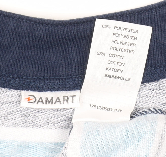 Damart Women's Blue Striped V-Neck Long Sleeve Tee