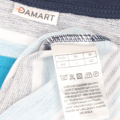 Damart Women's Blue Striped V-Neck Long Sleeve Tee