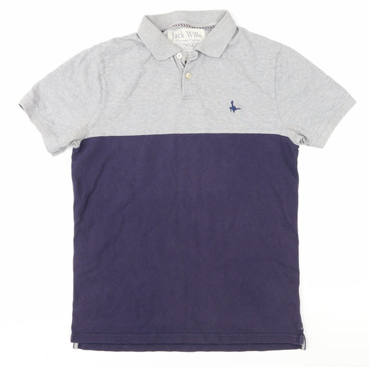 Jack Wills Men's Grey Colourblock Polo Shirt M