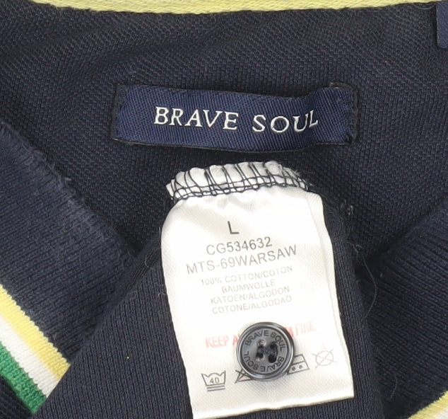 Brave Soul Men's Blue Polo Shirt L