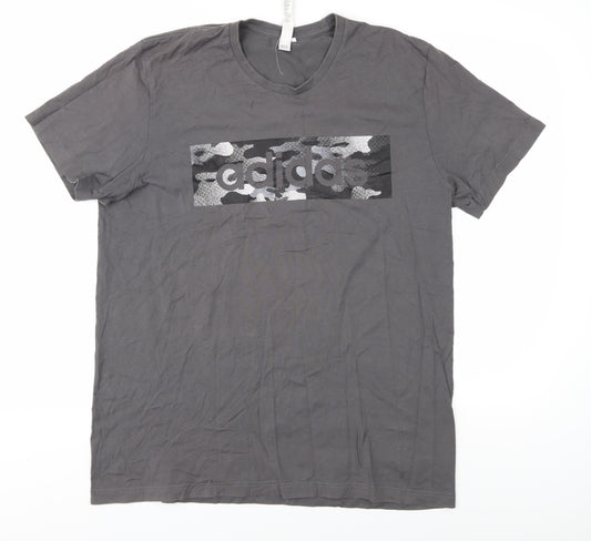 Adidas Men's Grey Camouflage Logo T-Shirt L