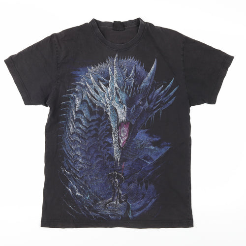 Spiral Dragon Gothic Men's Black M T-Shirt Fantasy Design