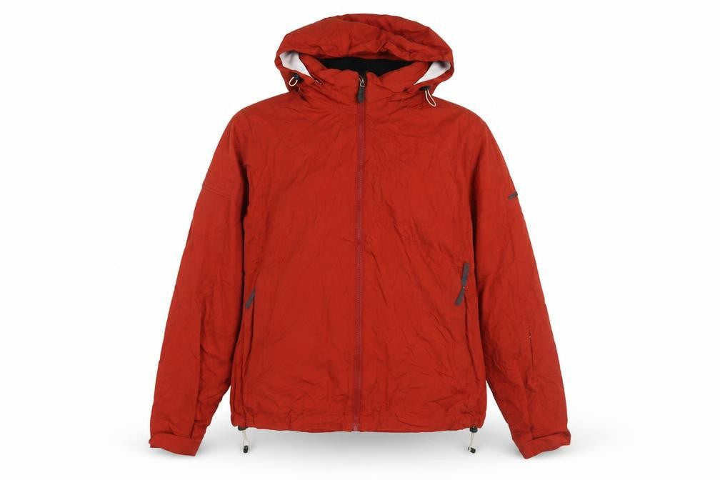 Front view of cross unisex adults red hooded basic jacket xl